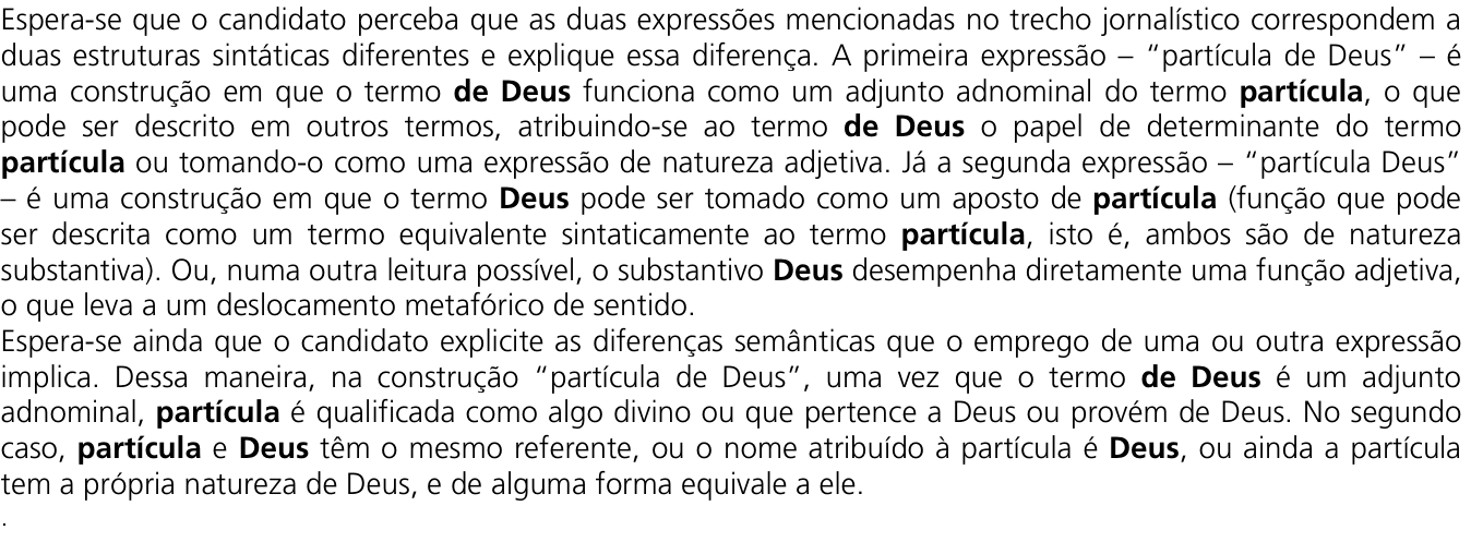 Resposta esperada no documento da Comvest