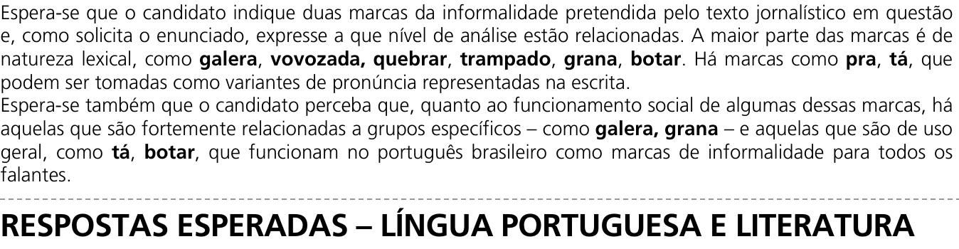Resposta esperada no documento da Comvest
