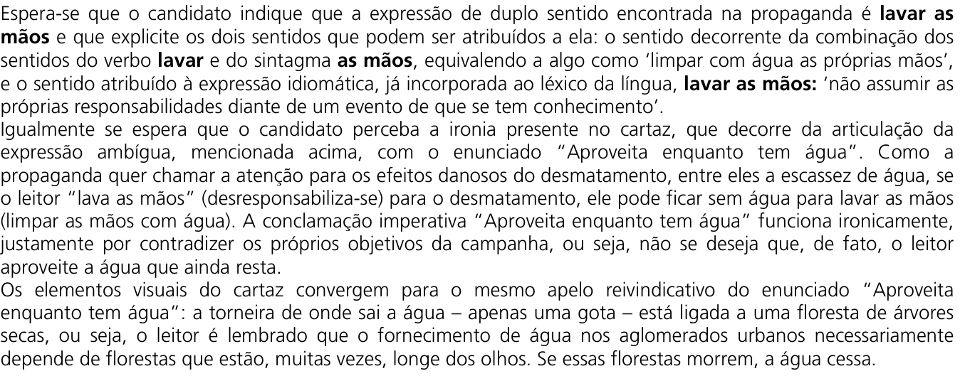 Resposta esperada no documento da Comvest