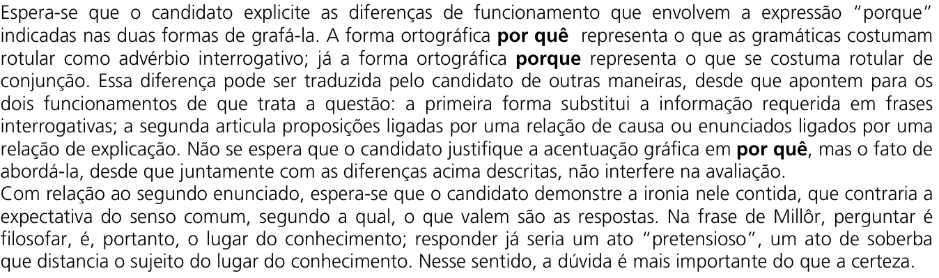 Resposta esperada no documento da Comvest