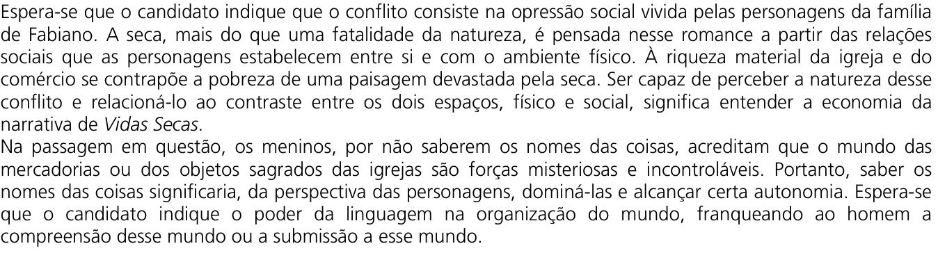 Resposta esperada no documento da Comvest