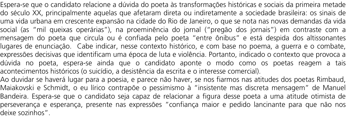 Resposta esperada no documento da Comvest