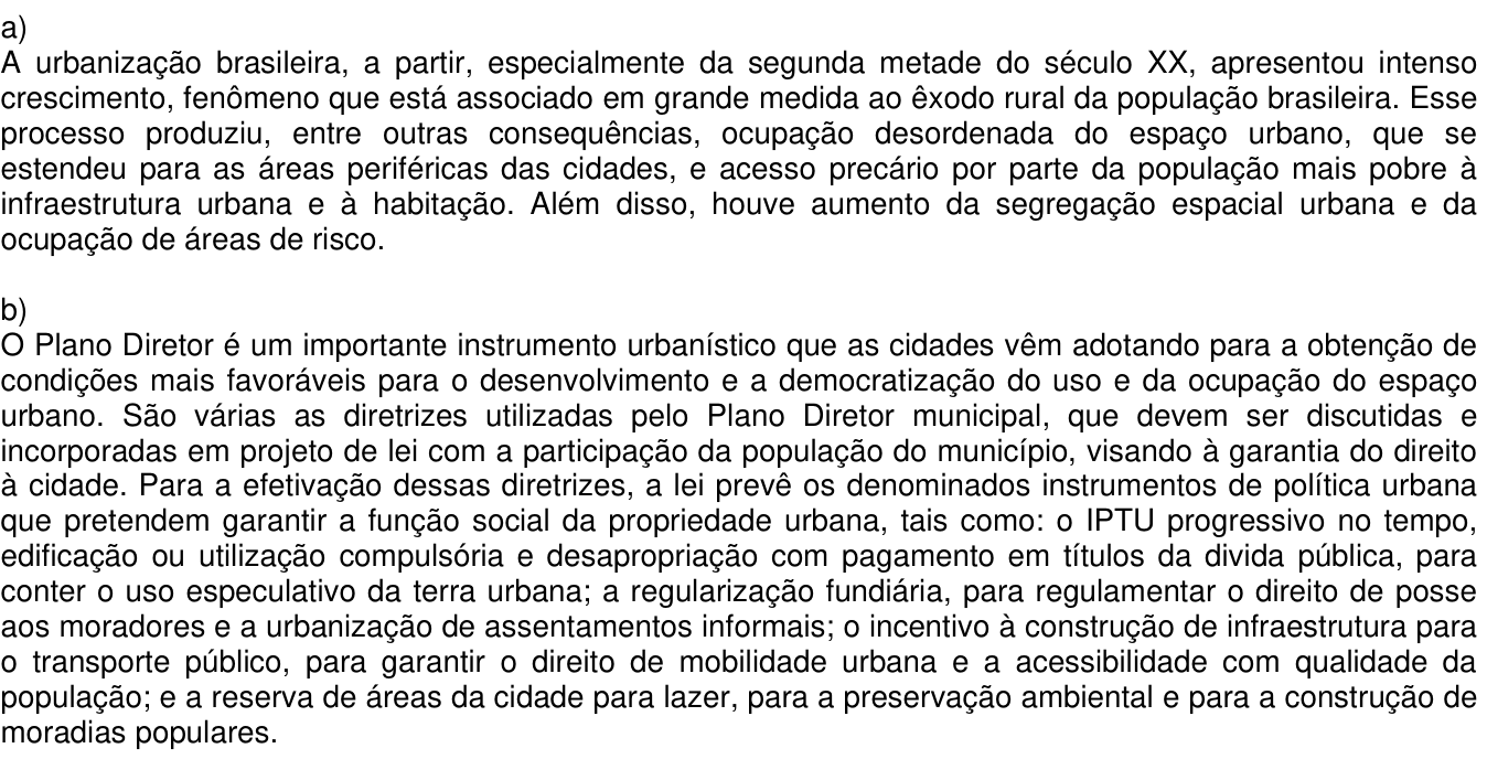 Resposta esperada no documento da Comvest