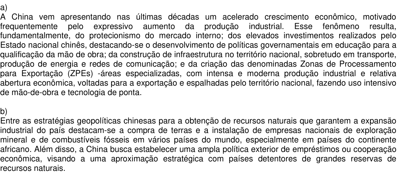 Resposta esperada no documento da Comvest