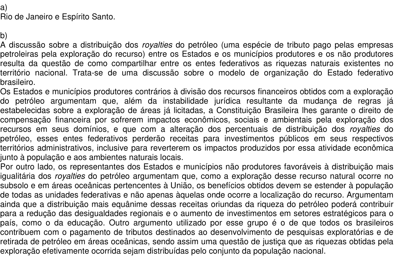 Resposta esperada no documento da Comvest