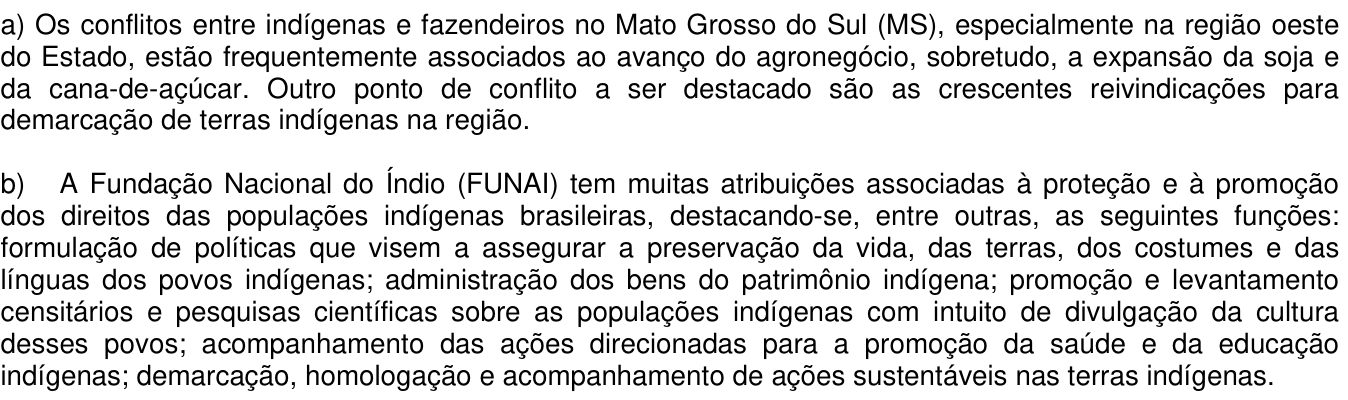 Resposta esperada no documento da Comvest