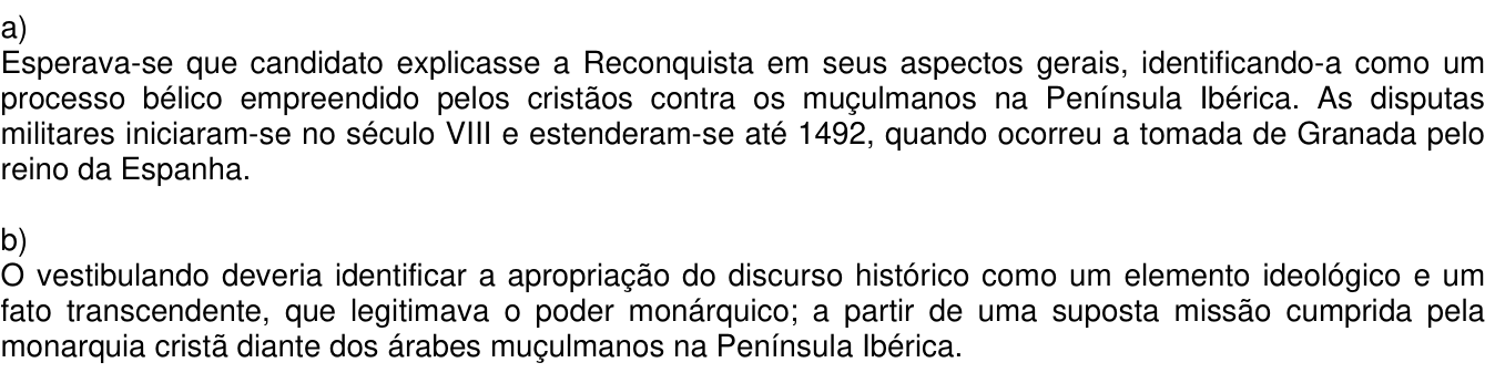 Resposta esperada no documento da Comvest