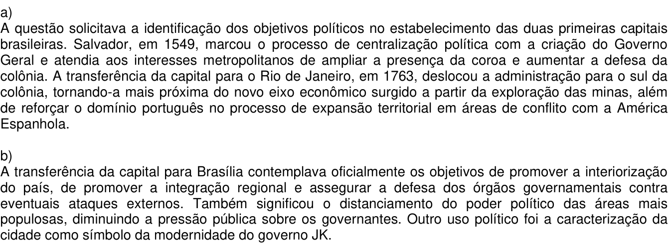 Resposta esperada no documento da Comvest