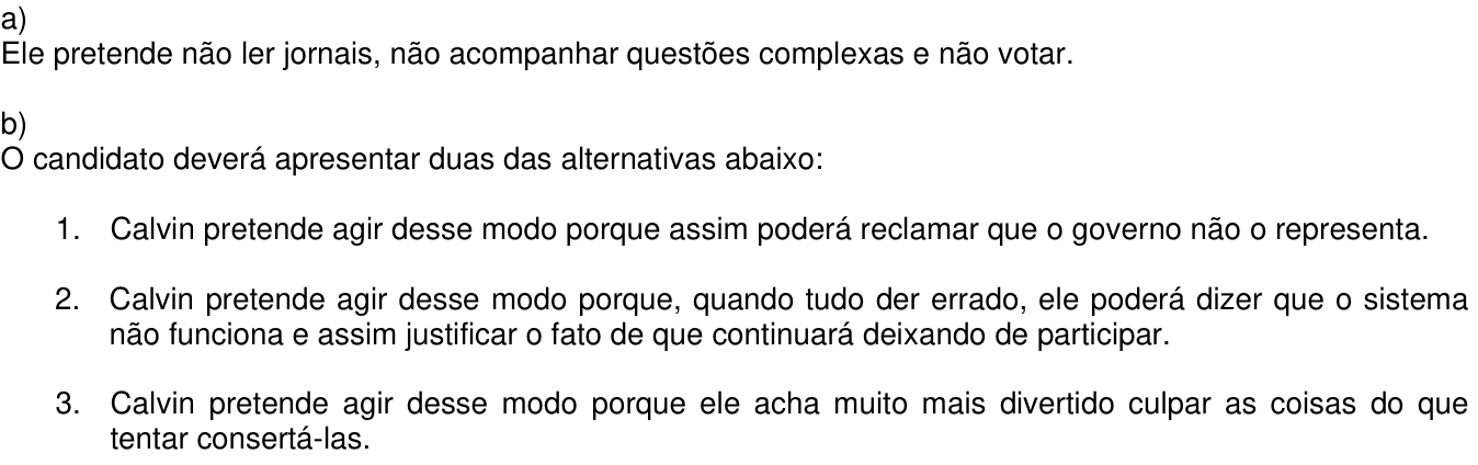Resposta esperada no documento da Comvest