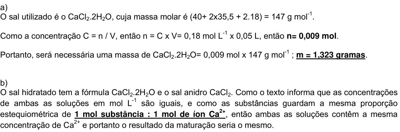 Resposta esperada no documento da Comvest