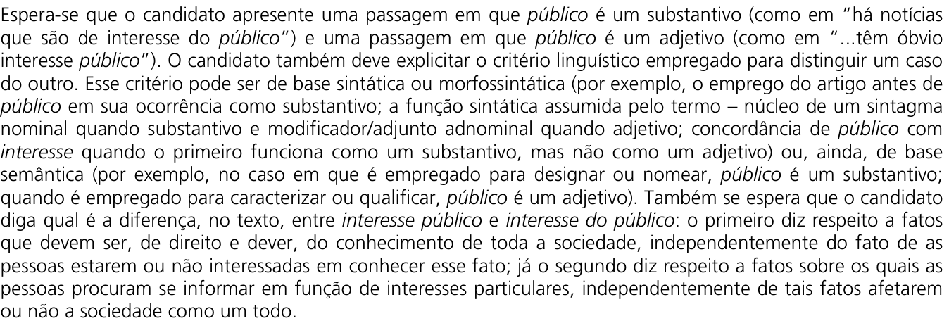 Resposta esperada no documento da Comvest