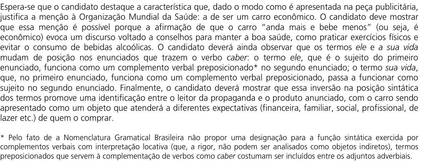 Resposta esperada no documento da Comvest