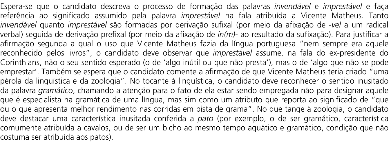 Resposta esperada no documento da Comvest