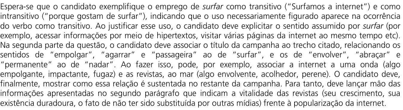 Resposta esperada no documento da Comvest