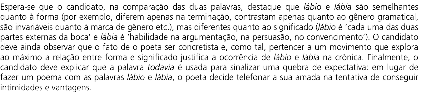 Resposta esperada no documento da Comvest