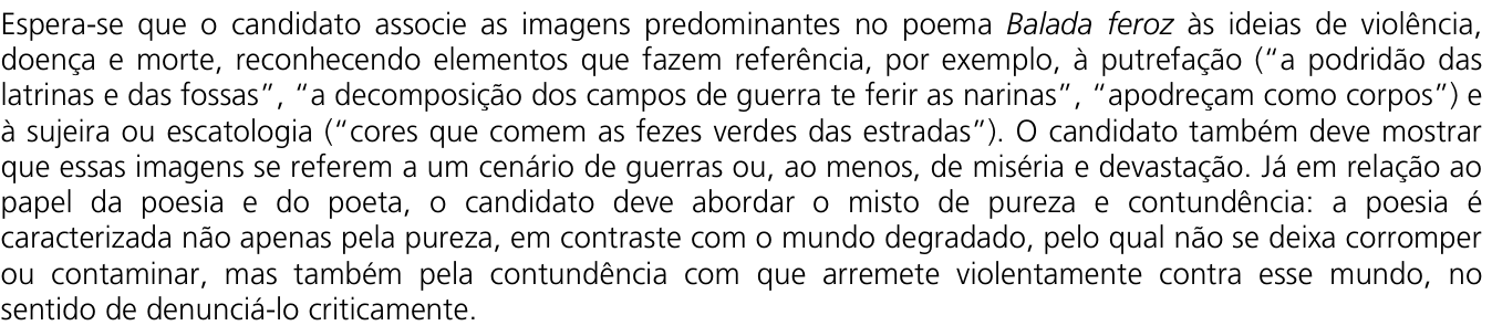Resposta esperada no documento da Comvest