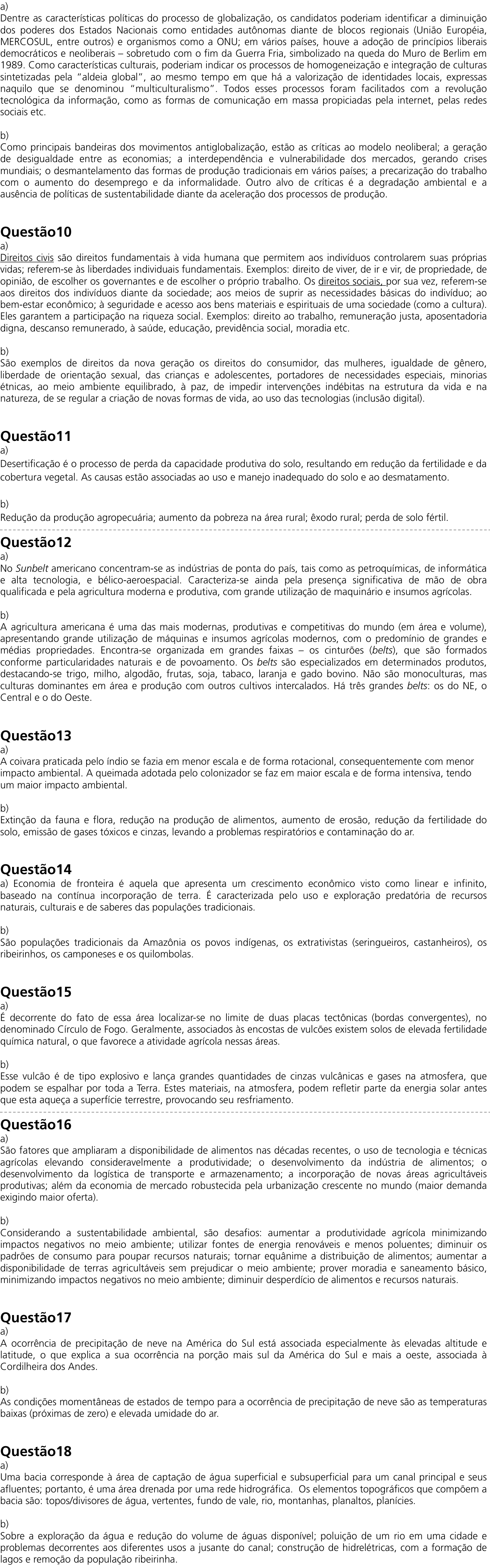 Resposta esperada no documento da Comvest