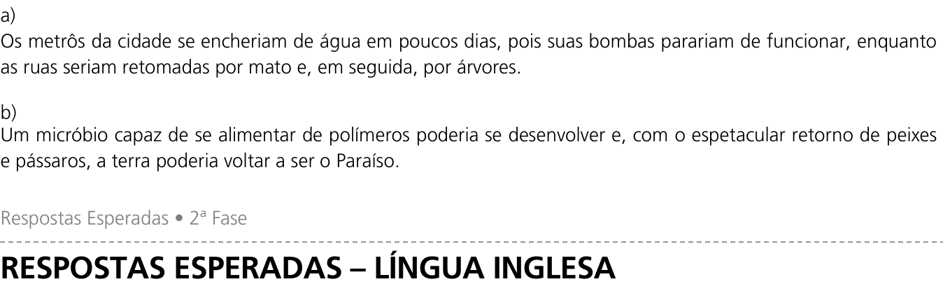 Resposta esperada no documento da Comvest