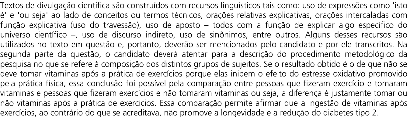 Resposta esperada no documento da Comvest
