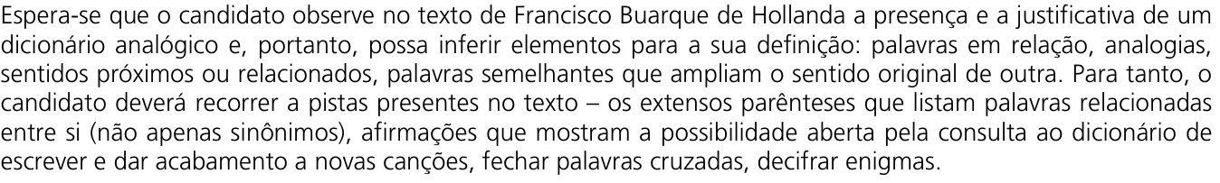 Resposta esperada no documento da Comvest