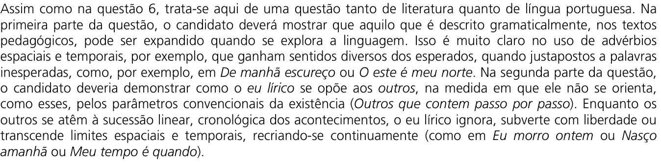 Resposta esperada no documento da Comvest