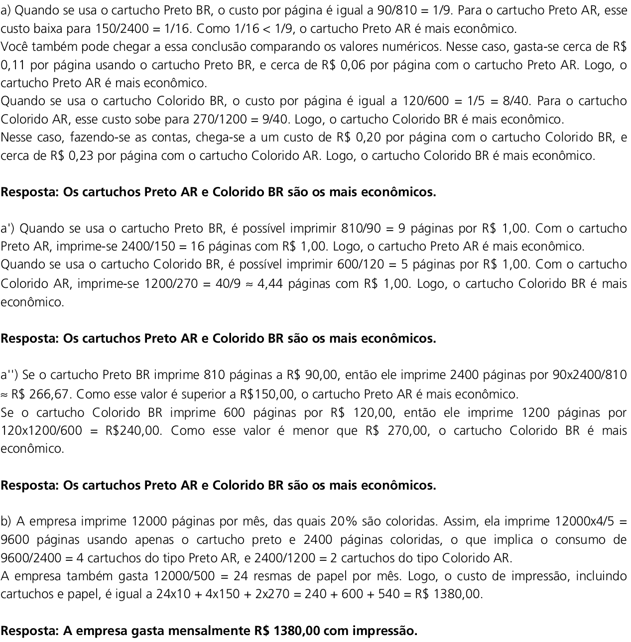 Resposta esperada no documento da Comvest