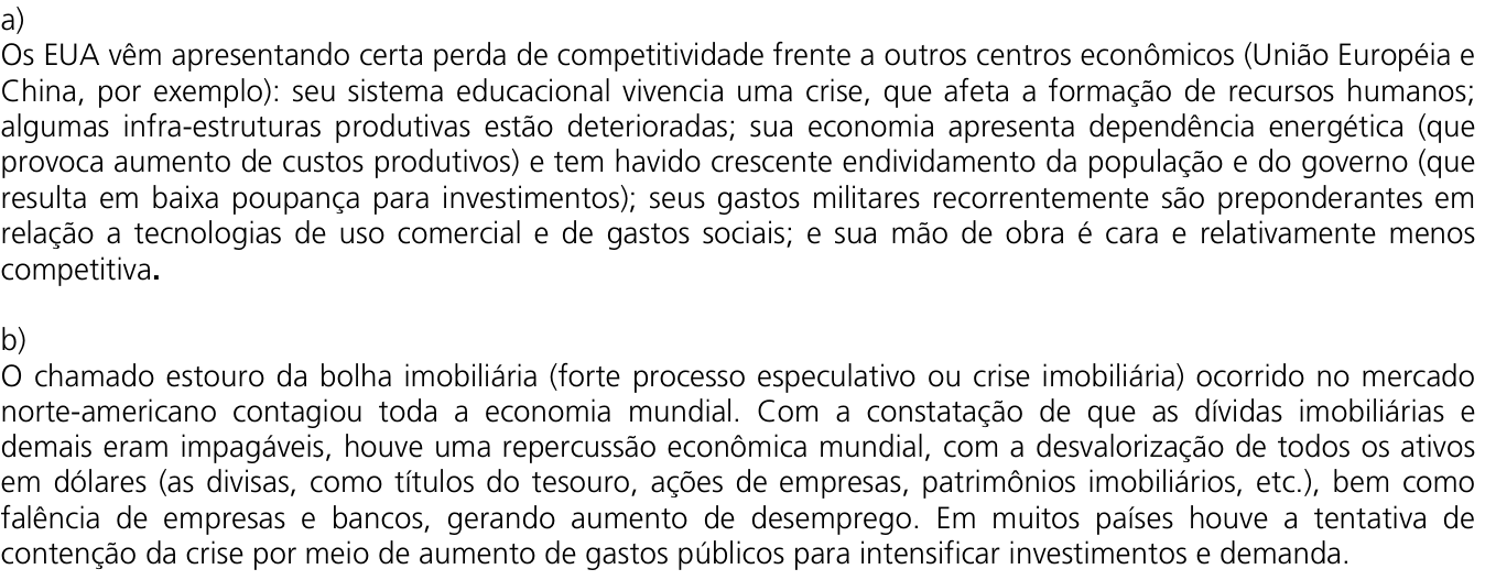 Resposta esperada no documento da Comvest