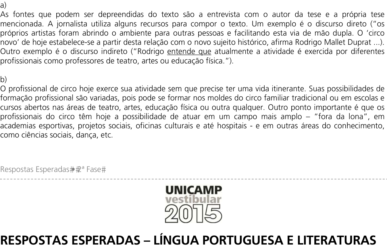 Resposta esperada no documento da Comvest