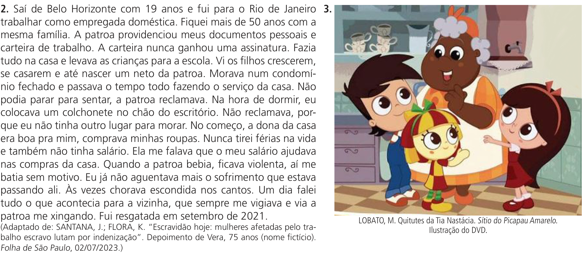 Ilustração de Tia Nastácia servindo bolinhos para Pedrinho, Narizinho e a boneca Emília