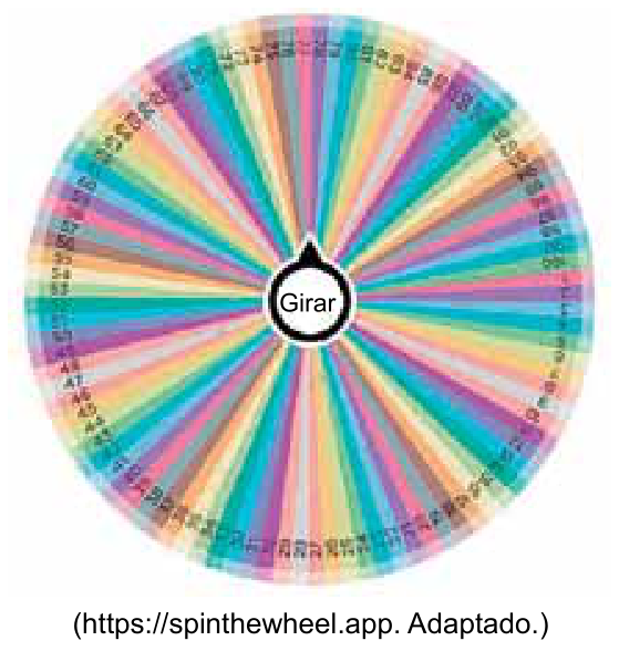 Roda colorida dividida em 100 setores circulares numerados consecutivamente de 1 a 100, com um círculo central indicando "Girar" com uma seta apontando para cima.