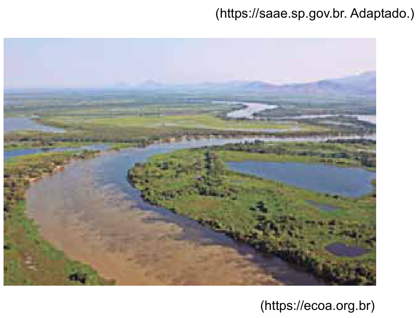 Fotografia aérea mostrando o curso sinuoso de um rio em planície alagada, com trechos de águas rasas e acúmulo visível de sedimentos que alteram a coloração e a profundidade aparente do canal