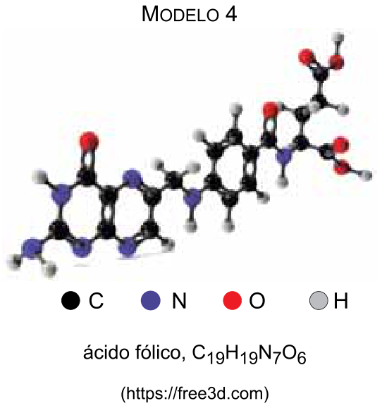 Modelo 4: molécula do ácido fólico, C₁₉H₁₉N₇O₆