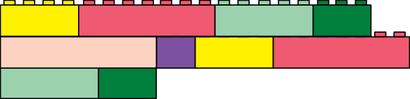 Esquema composto por blocos coloridos tipo peças de montar dispostos em três linhas