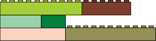 Esquema composto por blocos coloridos tipo peças de montar dispostos em três linhas