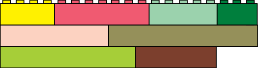 Esquema composto por blocos coloridos tipo peças de montar dispostos em três linhas