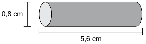 Cilindro com diâmetro da base de 0,8 cm e comprimento de 5,6 cm