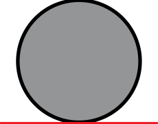 Círculo cinza tangente a uma linha horizontal vermelha na sua base inferior