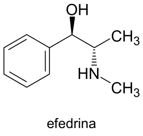 Fórmula estrutural da efedrina com a legenda "efedrina" abaixo