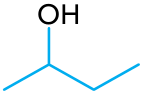 Fórmula estrutural em bastão de uma cadeia de quatro carbonos, com o grupo OH ligado ao segundo carbono.
