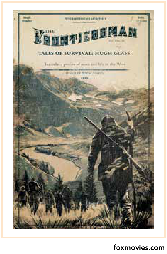 Capa do livreto "The Frontiersman" retratando um homem armado de costas observando uma paisagem montanhosa com um rio ao fundo.