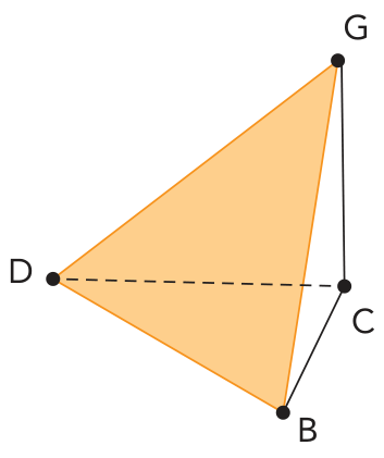 F2 Sólido S (tetraedro) com vértices B, C, D e G, destacando a face triangular BDG sombreada.