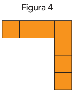 Figura 4: formato em L com 7 quadradinhos alaranjados, sendo 4 na horizontal no topo e 3 abaixo à direita