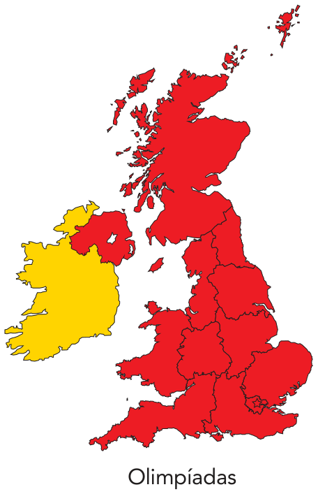 Mapa das Ilhas Britânicas representando a divisão esportiva nas Olimpíadas