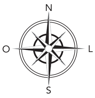 F2 Rosa dos ventos indicando as direções N (norte), S (sul), L (leste) e O (oeste)