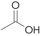 F2 Fórmula estrutural do ácido etanoico, com um grupo metila ligado ao carbono de um grupo carboxila, que apresenta uma ligação dupla com O e uma ligação simples com OH.