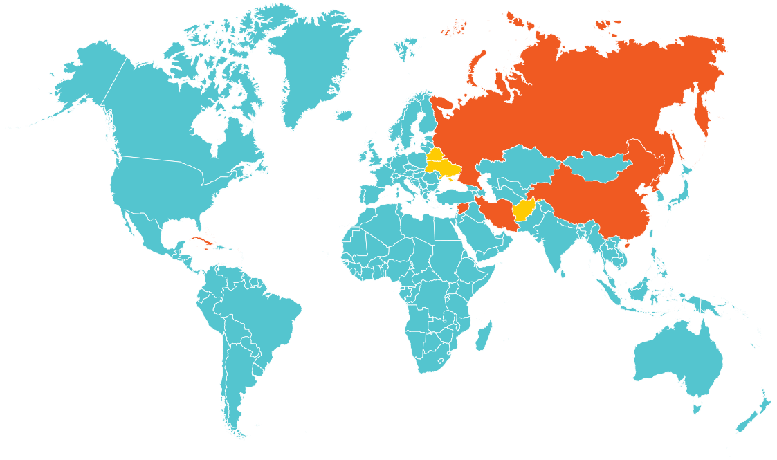 Mapa-múndi mostrando a disponibilidade do ChatGPT por país