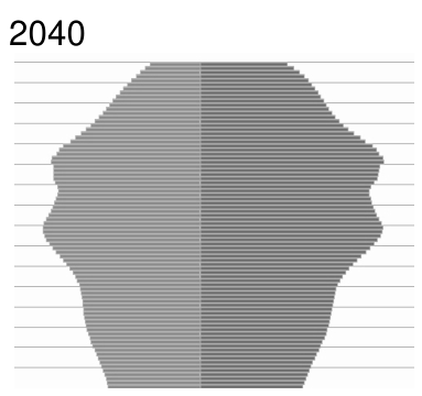 Projeção da pirâmide etária da população brasileira para 2040