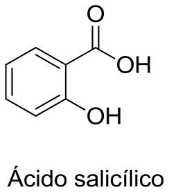 Fórmula estrutural do ácido salicílico com o nome abaixo