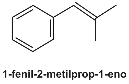 Fórmula estrutural do 1-fenil-2-metilprop-1-eno: anel benzênico ligado a CH=C(CH₃)₂.