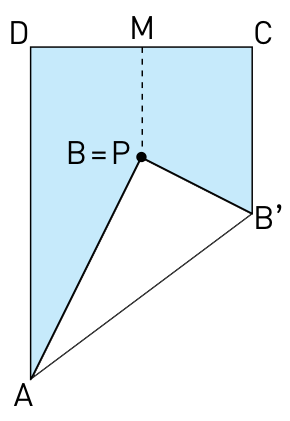 F1 Papel com dobra feita ao longo de AB', fazendo o vértice B coincidir com o ponto P sobre o segmento tracejado MN